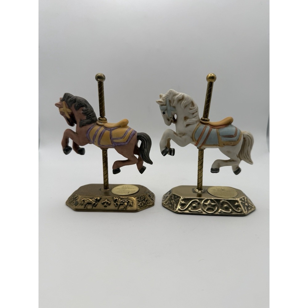 Willitt Designs Carousel Horse Figurines Group II III Brass Base Set of 2